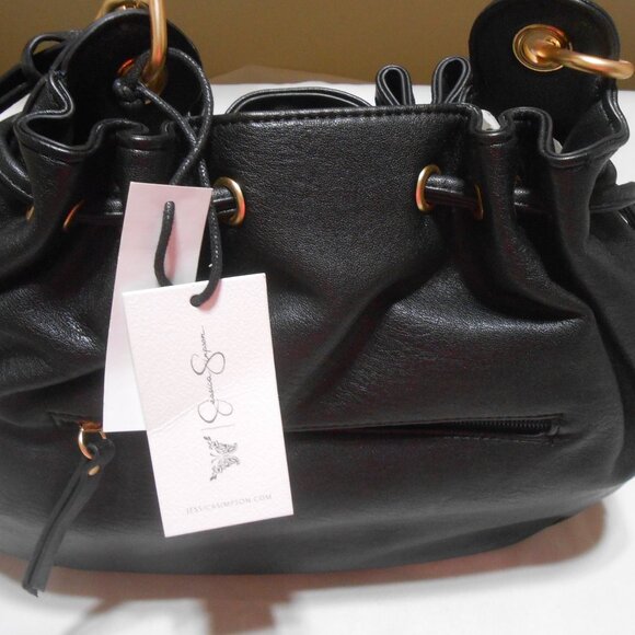 NEW BLK JESSICA SIMPSON HOLLIS HOBO FAUX LEATHER PURSE BAG GOLD BUTTERFLY CHARM - Picture 13 of 15